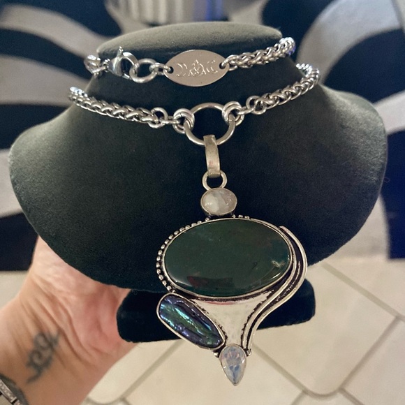 925 sterling silver overlay heliotrope moonstone opalite & pearl boho necklace - Picture 13 of 14